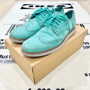 Vintage Cole Haan Lunargrand Wingtip Nubuck Shoes - Poolside Turquoise Grey